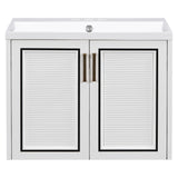 English Elm 24" Wall Mounted Bathroom Vanity With Ceramic Basin, Two Shutter Doors, Solid Wood & Mdf Board, White (One Package)