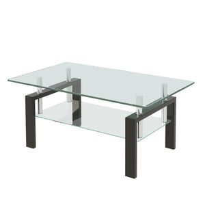 English Elm Tempered Glass Two Tier Coffee Table Open Shelf Design for Modern Living Rooms W171891784