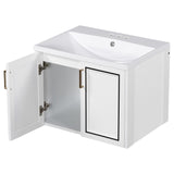 English Elm 24" Wall Mounted Bathroom Vanity With Ceramic Basin, Two Shutter Doors, Solid Wood & Mdf Board, White (One Package)