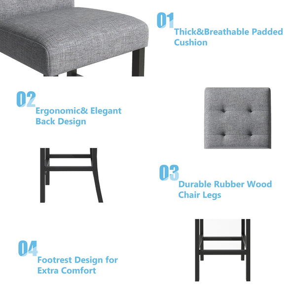 English Elm TOPMAX Counter Height 5-Piece Dining Set — Two-Tone Black Wood & Gray Upholstery, Durable Rubberwood SP000228AAB