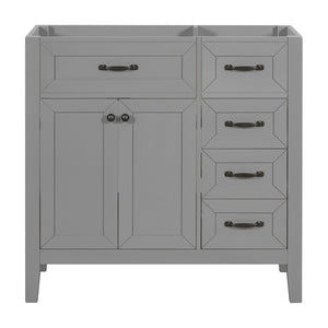 English Elm 36" Matte Bathroom Vanity Base Cabinet with Drawers Rubberwood Frame Modern Storage Grey WF296707AAE
