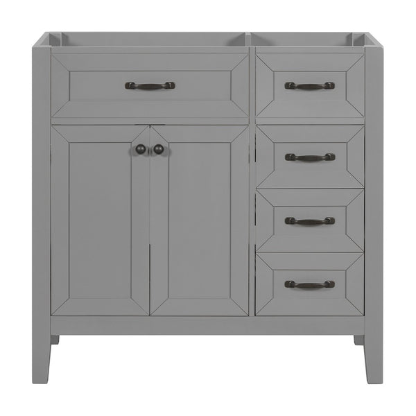 English Elm 36" Matte Bathroom Vanity Base Cabinet with Drawers Rubberwood Frame Modern Storage Grey WF296707AAE