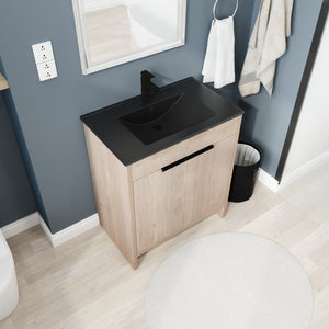 English Elm 30 Inch Freestanding Bathroom Vanity With Elegant Black Ceramic Sink & Soft-Close Cabinet Doors W999S00064