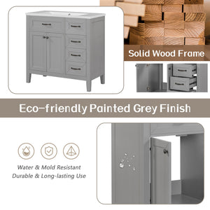 English Elm 36" Stylish Gray Bathroom Vanity With Sink Combo - Durable, Space-Saving Storage Solution For Your Home N725P246491E