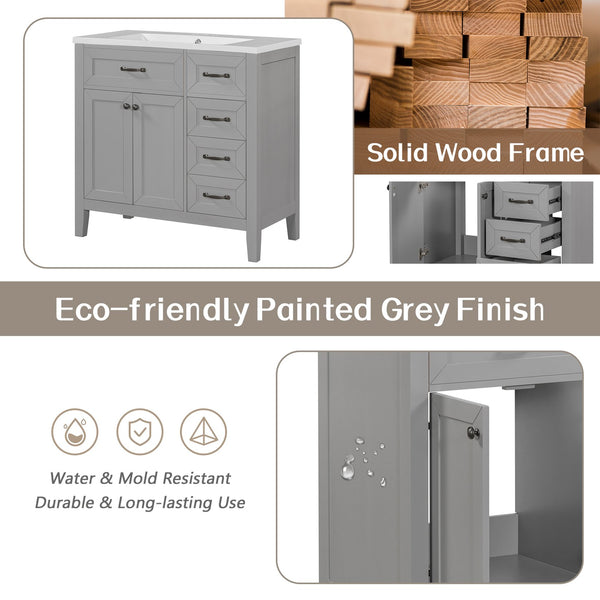 English Elm 36" Stylish Gray Bathroom Vanity With Sink Combo - Durable, Space-Saving Storage Solution For Your Home N725P246491E