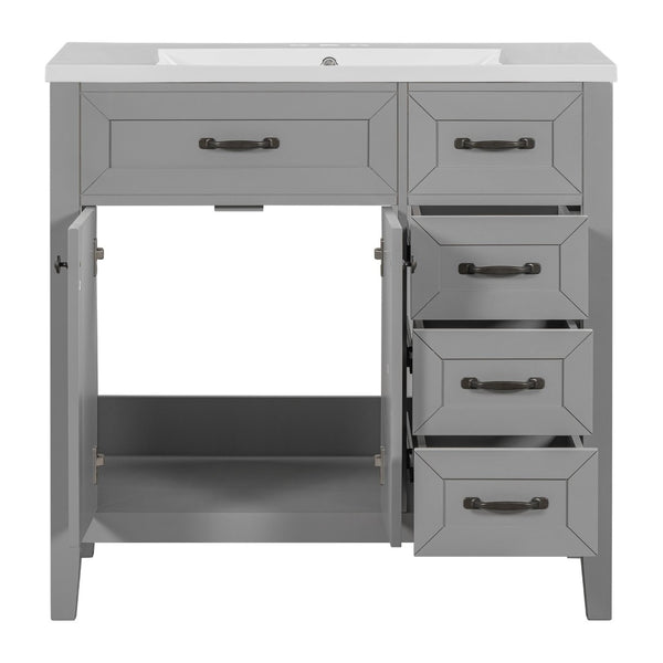 English Elm 36" Freestanding Bathroom Vanity Solid Rubberwood Cabinet with Ceramic Sink and Three Drawers Grey JL000007AAE-6