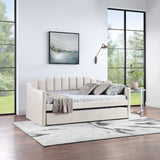 English Elm Velvet Daybed With Trundle Upholstered Tufted Sofa Bed, Both Twin Size, Beige