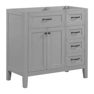 English Elm 36" Matte Bathroom Vanity Base Cabinet with Drawers Rubberwood Frame Modern Storage Grey WF296707AAE