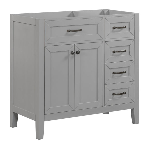 English Elm 36" Matte Bathroom Vanity Base Cabinet with Drawers Rubberwood Frame Modern Storage Grey WF296707AAE
