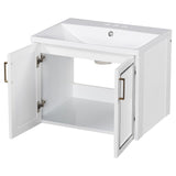 English Elm 24" Wall Mounted Bathroom Vanity With Ceramic Basin, Two Shutter Doors, Solid Wood & Mdf Board, White (One Package)