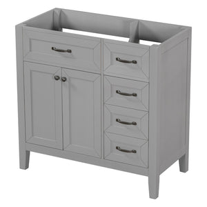 English Elm 36" Matte Bathroom Vanity Base Cabinet with Drawers Rubberwood Frame Modern Storage Grey WF296707AAE