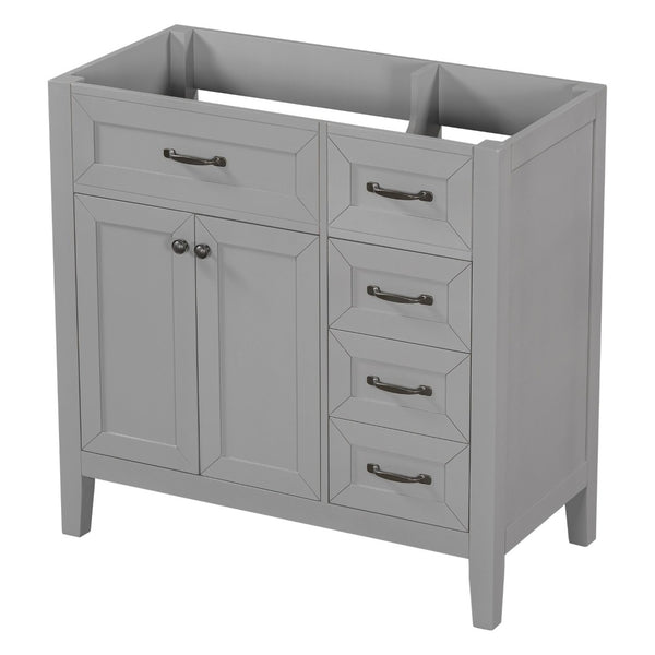 English Elm 36" Matte Bathroom Vanity Base Cabinet with Drawers Rubberwood Frame Modern Storage Grey WF296707AAE