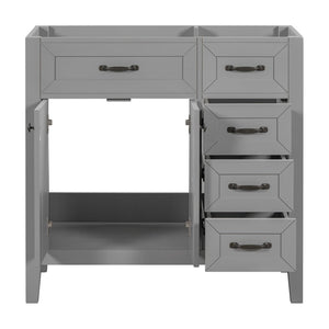English Elm 36" Matte Bathroom Vanity Base Cabinet with Drawers Rubberwood Frame Modern Storage Grey WF296707AAE