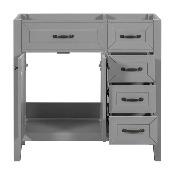 English Elm 36" Matte Bathroom Vanity Base Cabinet with Drawers Rubberwood Frame Modern Storage Grey WF296707AAE