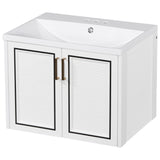 English Elm 24" Wall Mounted Bathroom Vanity With Ceramic Basin, Two Shutter Doors, Solid Wood & Mdf Board, White (One Package)