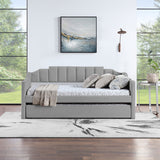 Hearth and Haven Velvet Daybed with Trundle Upholstered Tufted Sofa Bed,  Both Twin Size, Grey W876S00097