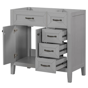English Elm 36" Matte Bathroom Vanity Base Cabinet with Drawers Rubberwood Frame Modern Storage Grey WF296707AAE