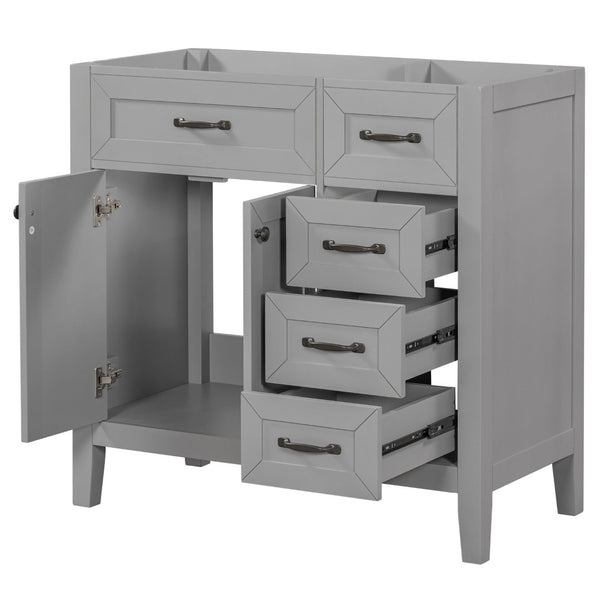 English Elm 36" Matte Bathroom Vanity Base Cabinet with Drawers Rubberwood Frame Modern Storage Grey WF296707AAE