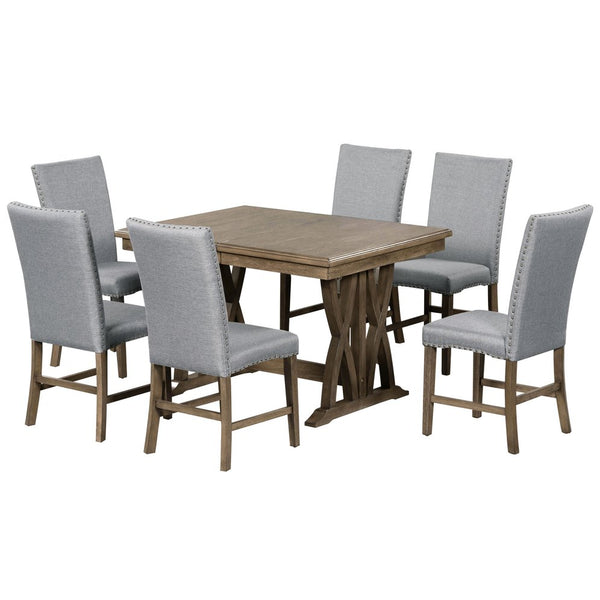 English Elm TOPMAX Mid-Century 5-Piece Round Dining Set for 4 with Upholstered Cross-Back Chairs, Durable Design Gray N717S000015D