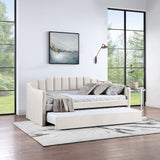 English Elm Velvet Daybed With Trundle Upholstered Tufted Sofa Bed, Both Twin Size, Beige