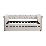 Daybed with Trundle Upholstered Tufted Sofa Bed, with Beautiful Round Armset Design, Twin Size