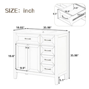 English Elm 36" Freestanding Bathroom Vanity Solid Rubberwood Cabinet with Ceramic Sink and Three Drawers Grey JL000007AAE-6