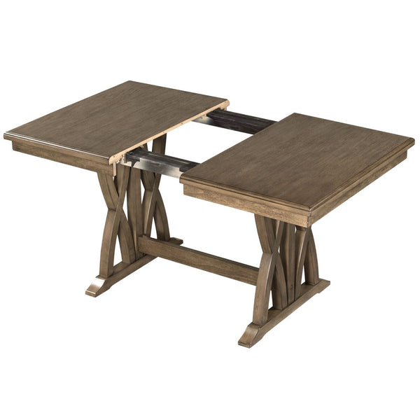 English Elm TOPMAX Mid-Century 5-Piece Round Dining Set for 4 with Upholstered Cross-Back Chairs, Durable Design Gray N717S000015D