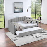 English Elm Velvet Daybed With Trundle Upholstered Tufted Sofa Bed, Both Twin Size, Grey