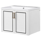 English Elm 24" Wall Mounted Bathroom Vanity With Ceramic Basin, Two Shutter Doors, Solid Wood & Mdf Board, White (One Package)