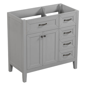 English Elm 36" Matte Bathroom Vanity Base Cabinet with Drawers Rubberwood Frame Modern Storage Grey WF296707AAE