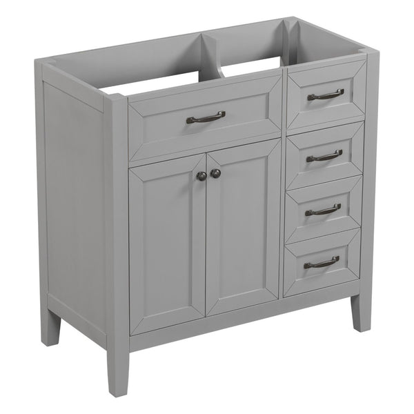 English Elm 36" Matte Bathroom Vanity Base Cabinet with Drawers Rubberwood Frame Modern Storage Grey WF296707AAE