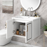 English Elm 24" Wall Mounted Bathroom Vanity With Ceramic Basin, Two Shutter Doors, Solid Wood & Mdf Board, White (One Package)