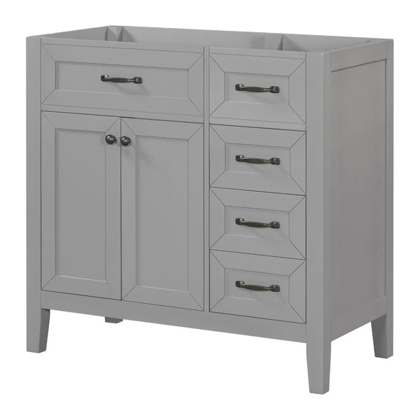English Elm 36" Matte Bathroom Vanity Base Cabinet with Drawers Rubberwood Frame Modern Storage Grey WF296707AAE