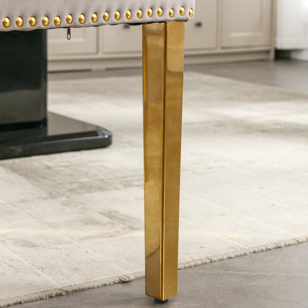 English Elm Nikki Velvet Tufted Dining Chair Set of 2 — Solid Wood Frame, Gold Stainless Legs, Nailhead Trim, Gray Chic W114390550