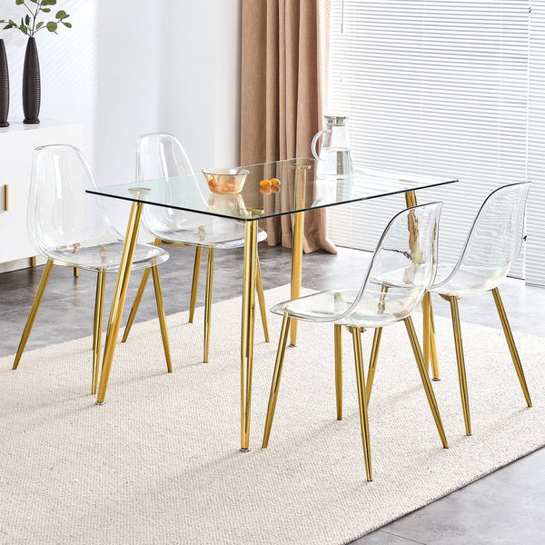 English Elm Modern ergonomic crystal-look dining chair armless plastic seat with durable plated metal legs, comfy curve Golden W1151111205