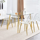 English Elm Modern Minimalist Transparent Dining Chair, Plastic Chair, Armless Crystal Chair, Nordic Creative Makeup Stool, Negotiation Chair, 6-Piece Set Of Gold-Plated Metal Legs, Tw-1200