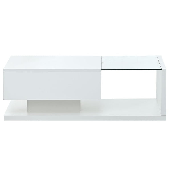English Elm Modern Two-tier Glass Top Coffee Table with Uv Gloss Finish for Living Room White WF303936AAK