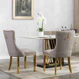 English Elm Nikki Collection Modern, High-End Tufted Solid Wood Contemporary Velvet Upholstered Dining Chair With Golden Stainless Steel Plating Legs,Nailhead Trim,Set Of 2,Gray and Gold, Sw1601Gy