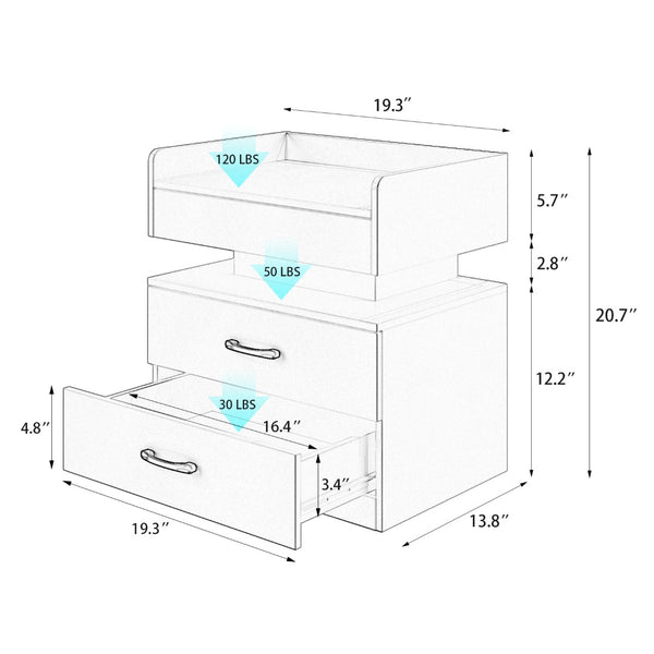 English Elm 1 Set Led Strip Nightstand with 2 Drawers Open Shelf Contemporary Bedside Storage Grey W578P462507
