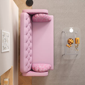 English Elm Loveseat Modern Tulip-Pattern Upholstered Two-Seater in Light Pink PU with S-Spring Comfort & Pillows W1767106514