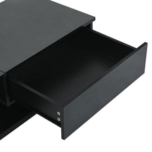 English Elm Modern Two-tier Glass Top Coffee Table with Uv Gloss Finish for Living Room Black WF303936AAB