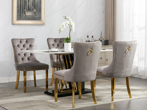 English Elm Nikki Velvet Tufted Dining Chairs Set of 2 — Gray Upholstered High-End Solid Wood Seats with Gold Legs W114390550