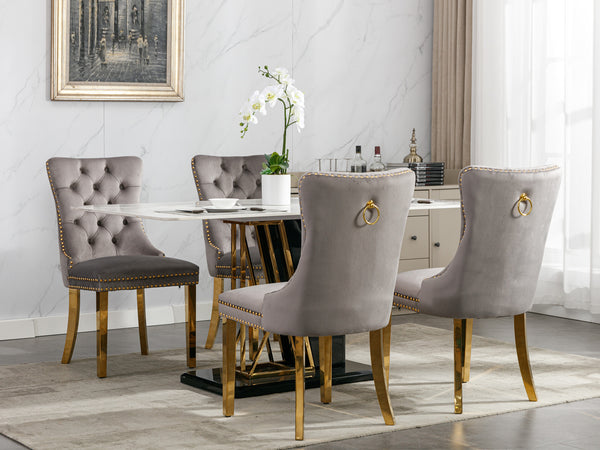 English Elm Nikki Velvet Tufted Dining Chairs Set of 2 — Gray Upholstered High-End Solid Wood Seats with Gold Legs W114390550