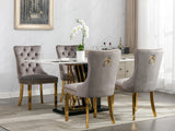 English Elm Nikki Collection Modern, High-End Tufted Solid Wood Contemporary Velvet Upholstered Dining Chair With Golden Stainless Steel Plating Legs,Nailhead Trim,Set Of 2,Gray and Gold, Sw1601Gy