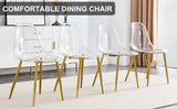 English Elm Modern Simple Transparent Dining Chair Plastic Chair Armless Crystal Chair Nordic Creative Makeup Stool Negotiation Chair Set Of 4 and Plating Metal Leg Of Goldenw115191501 ,Tw-1200