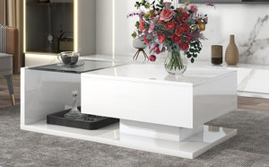 English Elm Modern Two-tier Glass Top Coffee Table with Uv Gloss Finish for Living Room White WF303936AAK