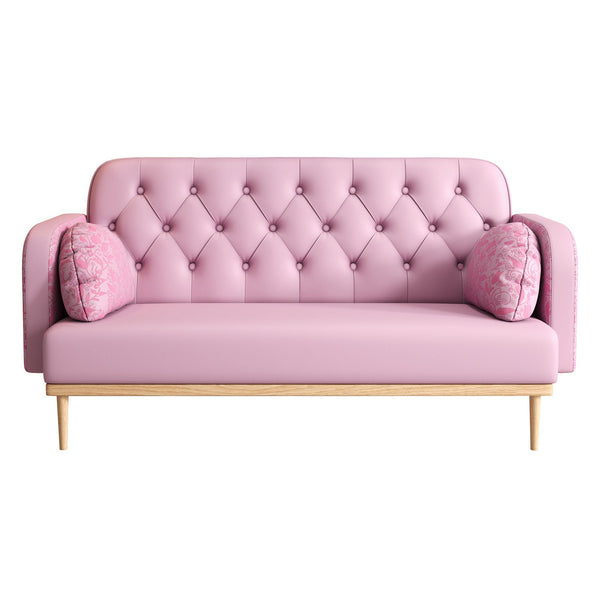 English Elm Loveseat Modern Tulip-Pattern Upholstered Two-Seater in Light Pink PU with S-Spring Comfort & Pillows W1767106514