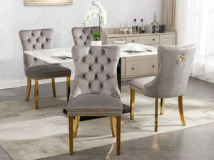 English Elm Nikki Velvet Tufted Dining Chair Set of 2 — Solid Wood Frame, Gold Stainless Legs, Nailhead Trim, Gray Chic W114390550