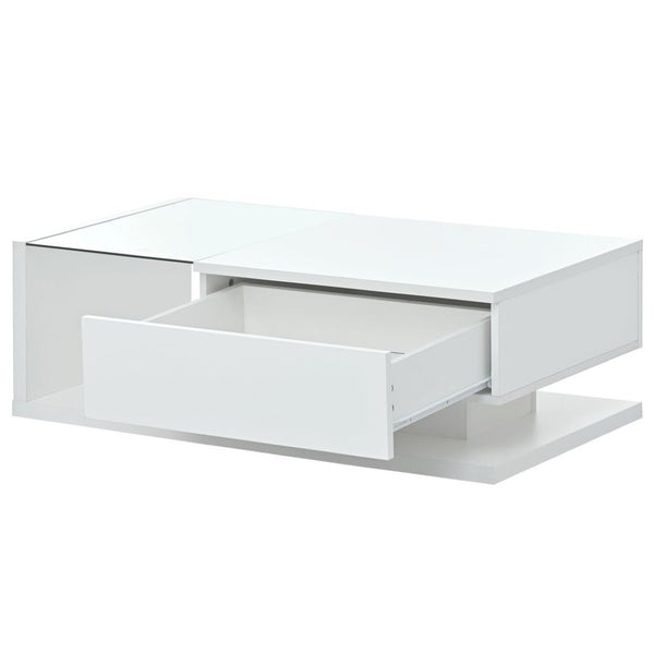 English Elm Modern Two-tier Glass Top Coffee Table with Uv Gloss Finish for Living Room White WF303936AAK
