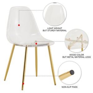 English Elm Modern transparent dining chair with ergonomic PET shell, armless Nordic design, luxe crystal look, easy assembly, sleek metal legs Golden W1151121533